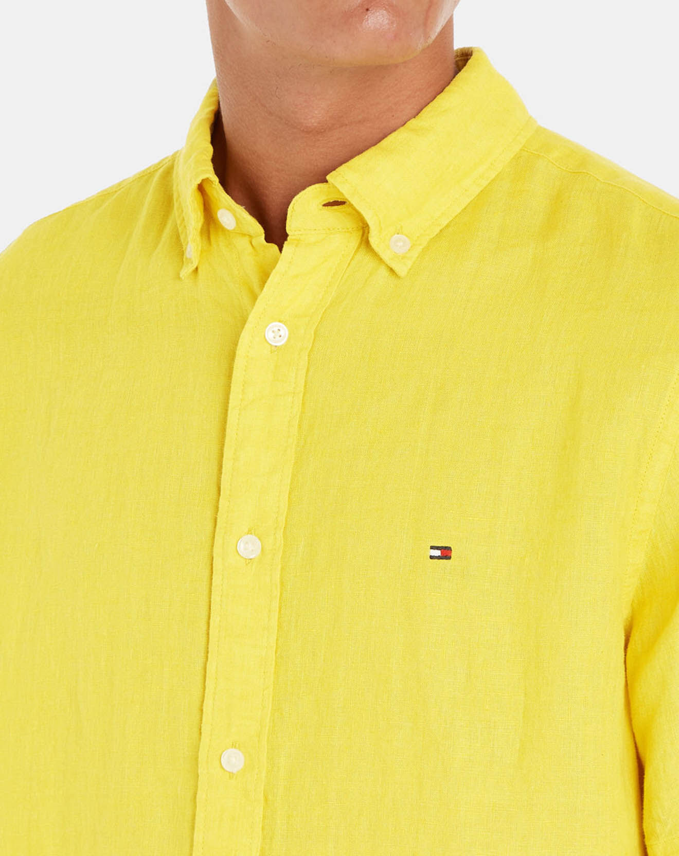 Tommy Hilfiger Chemise droite 100% Lin Pigment Dyed jaune