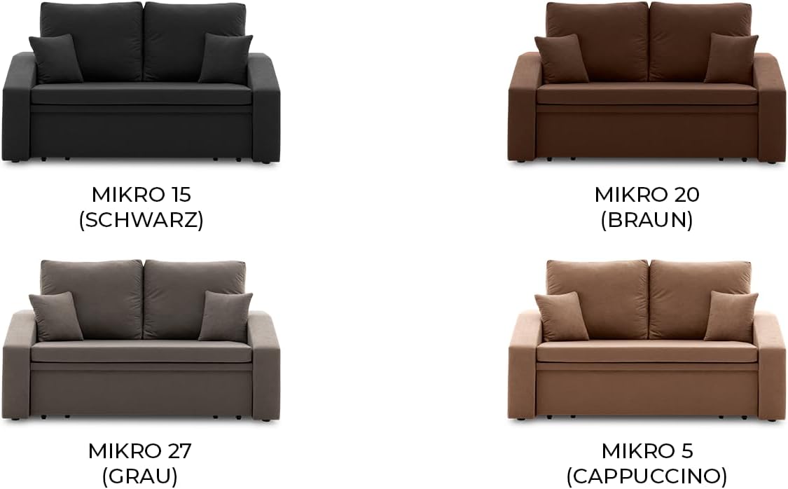 Sofini Sofa Hewlet mit Schlaffunktion! Best Schlafsofa! 2- Sitzer Sofa! Polstermöbel mit stauraum. Schlafsofa mit schlaffunktion und Bettkasten. Kleines Sofa! (MIKRO 15)