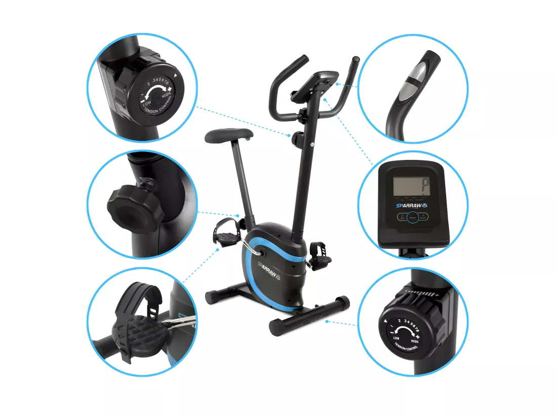 Vélo d'appartement CYCLO Roue d'inertie 2kg - 8 niveaux de résistance, Capteurs Pouls, Ecran d'entraînement, Réglable