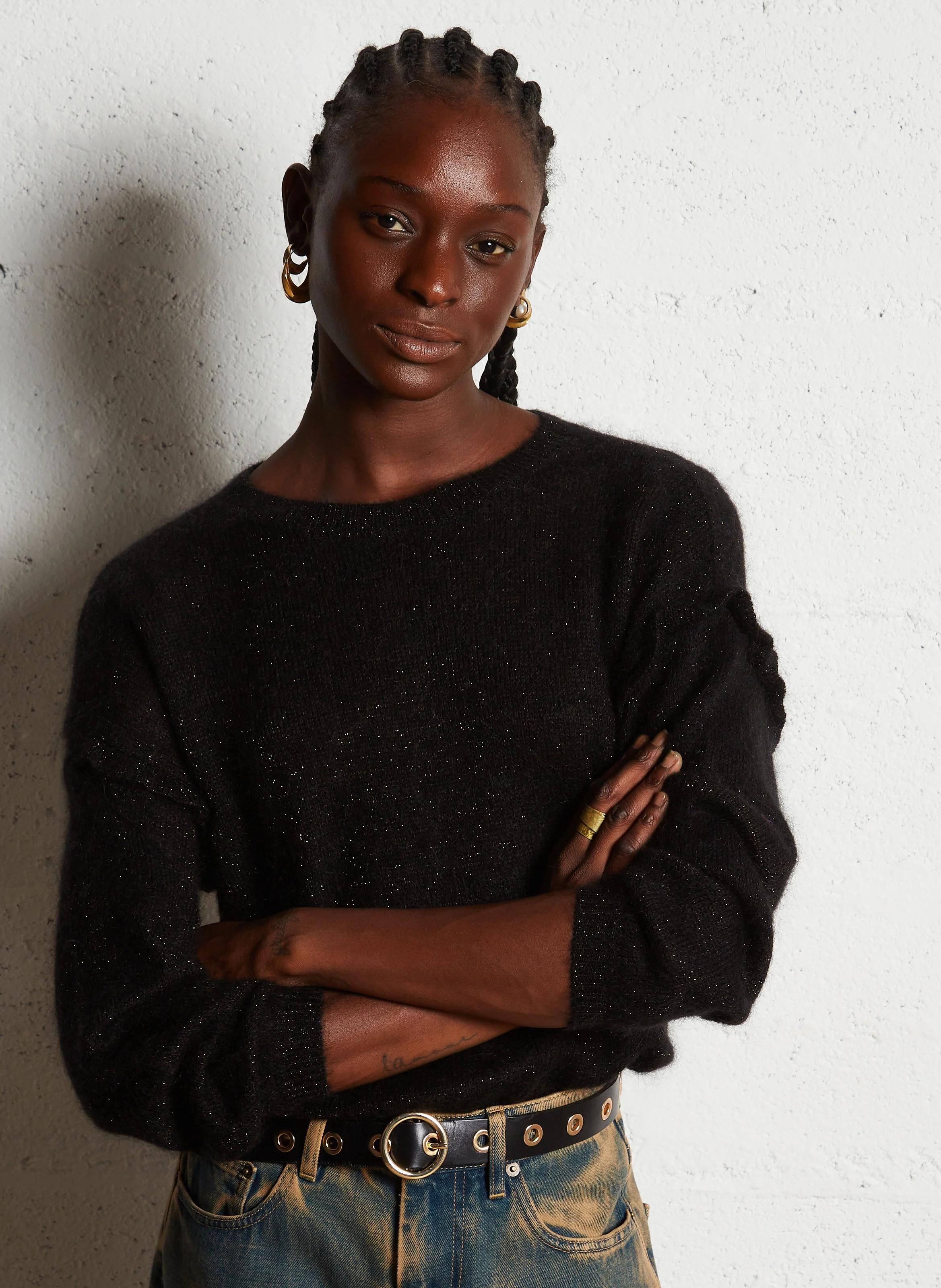 BLOOM - Pull col rond le laine et en soie mélangés | Noir