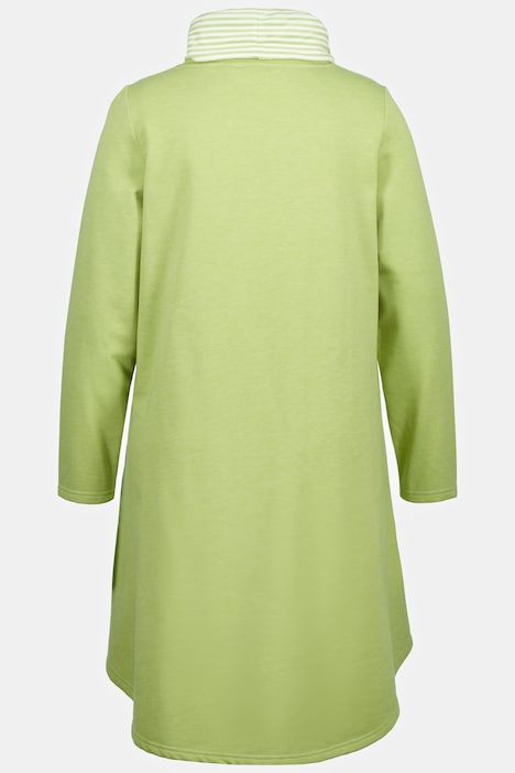Sweatkleid, A-Linie, drapierter Stehkragen, Langarm