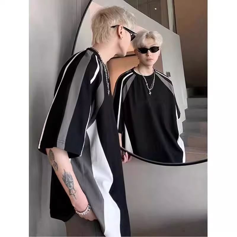 fluffush - T-shirt met ronde hals, elleboogmouwen en kleurblokken