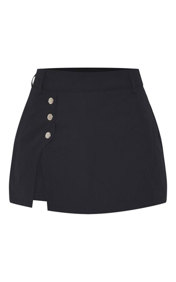 Noir Jupe-short Mini En Tissu Tissé Avec Détails Boutonnés