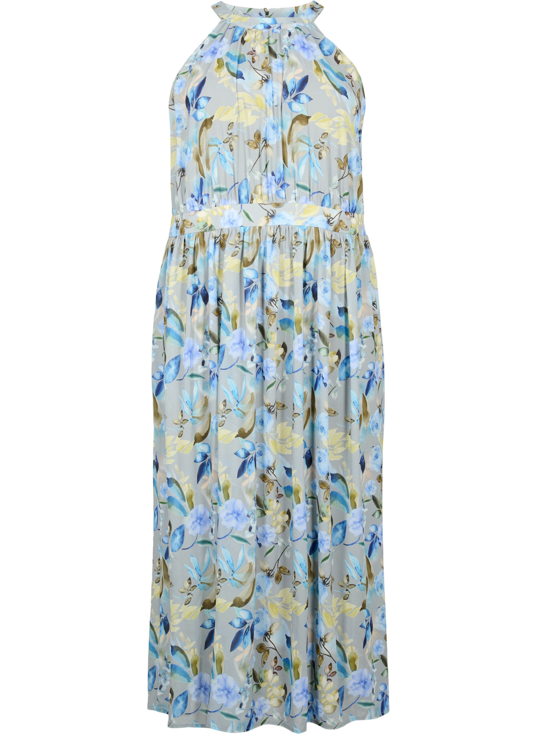 Blomstret maxikjole med halterneck