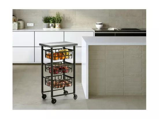 Chariot de cuisine à roulettes, Plan de travail en inox - Noir, Inox - 85*45*32 cm - FIFTY FIFTY