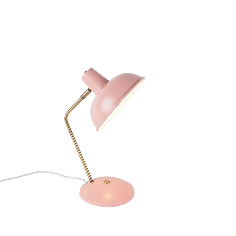 Retro tafellamp roze met brons - Milou