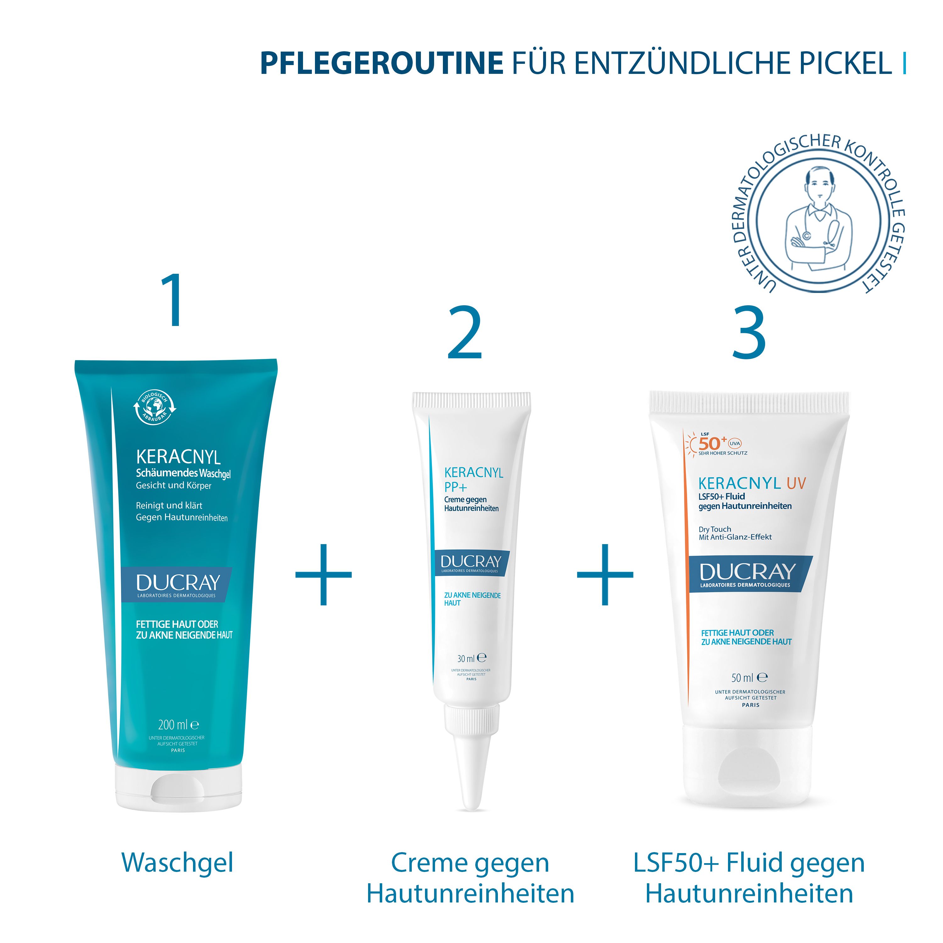 DUCRAY KERACNYL Waschgel - Reinigung bei unreiner Haut, Pickel und Akne