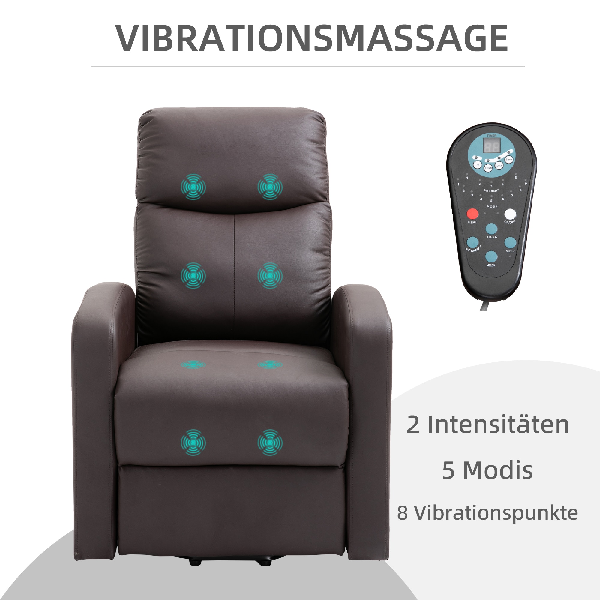 HOMCOM Funktionssessel mit Massagesessel und Aufstehhilfe braun 72L x 89B x 105H cm
