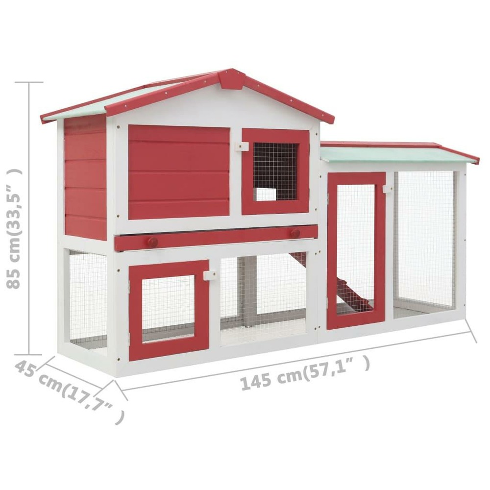 Clapier large d'extérieur rouge et blanc 145 x 45 x 85 cm bois
