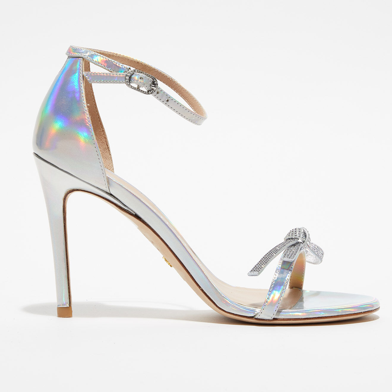Stuart Weitzman Sandales en Cuir Nudist Bow argentées - Talon 10 cm
