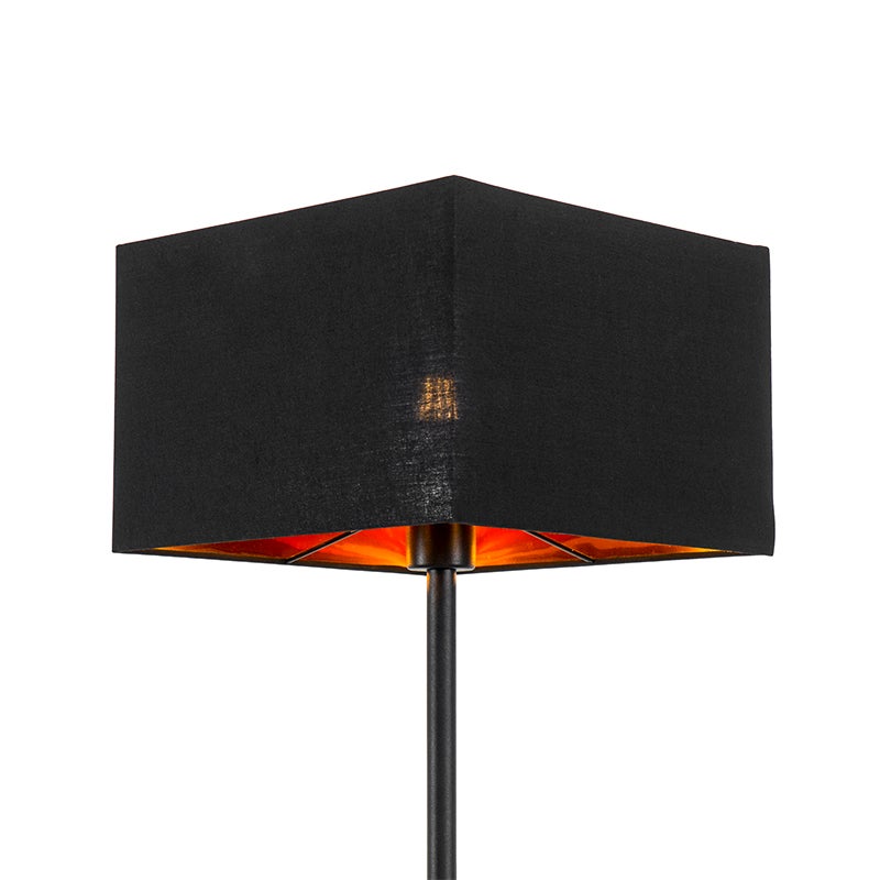 QAZQA - Moderne staande lamp, zwart met goud en messing - VT 1 | Woonkamer | Slaapkamer - Textiel, langwerpig | Vierkant - LED-compatibel, E27