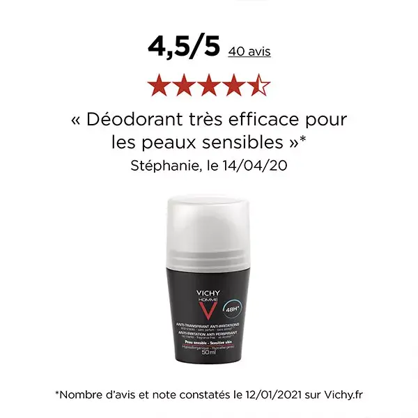 Vichy Homme Déodorant Anti-Transpirant 48h Roll-On 50ml