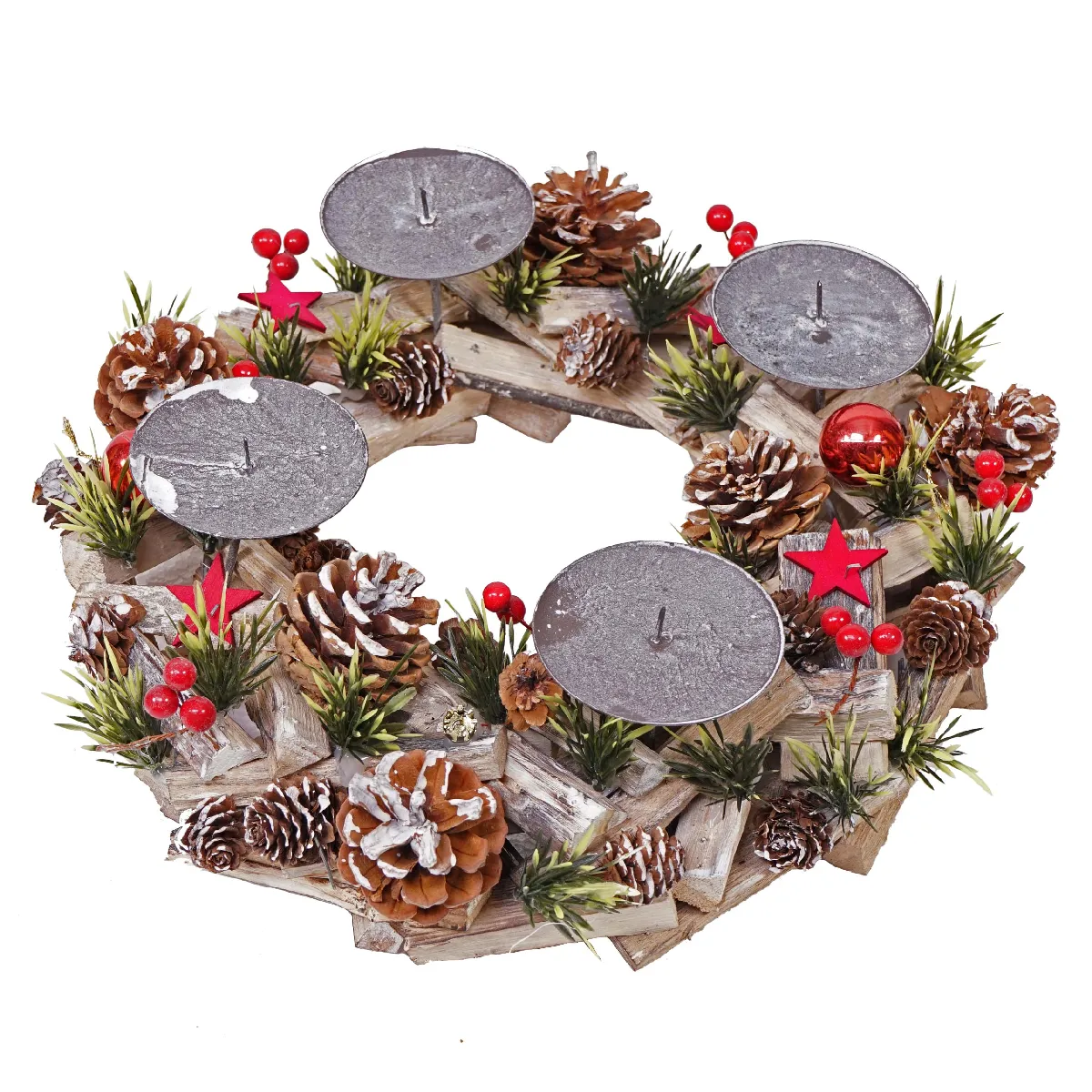 Decoshop26 Couronne de l'Avent décoration de Noël en bois rond Ø 33cm sans bougies 04_0002557