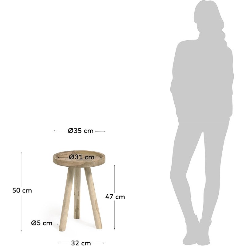 Table d'appoint ronde Glenda en bois massif de teck Ø 35 cm