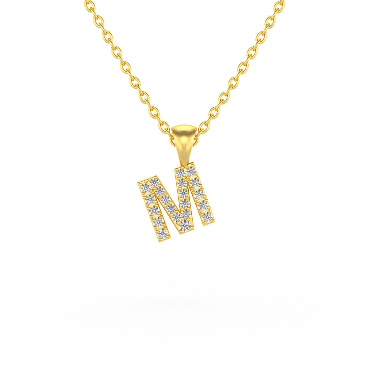 Collier Pendentif ADEN Lettre M Or 750 Jaune Diamant Chaine Or 750 incluse 0.72grs
