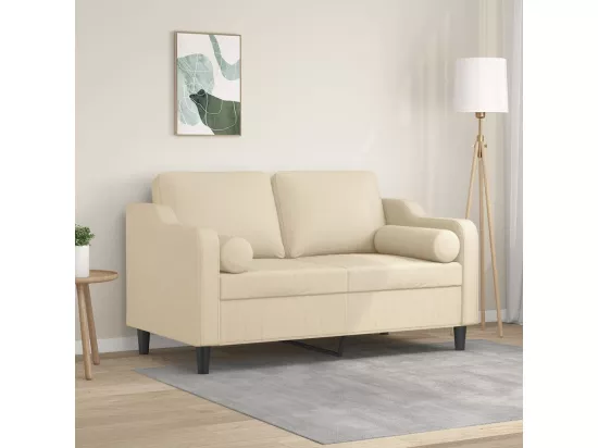 Canapé 2 places avec oreillers décoratifs crème 120 cm tissu