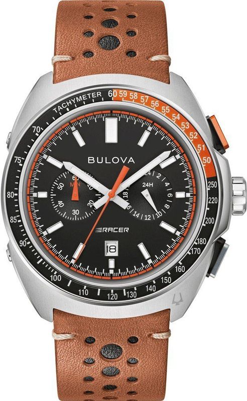 Bulova - Racer Chronograaf Horloge - Zilver - Zwart - Leer