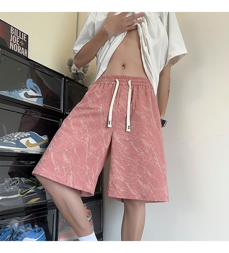 AXEN - Corduroy Bermuda met trekkoord en print