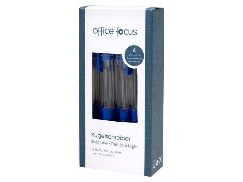 office focus Kugelschreiber Office Focus 1 mm Mine, Blau, 1 Druckkugelschreiber mit Clip und weichem Griff