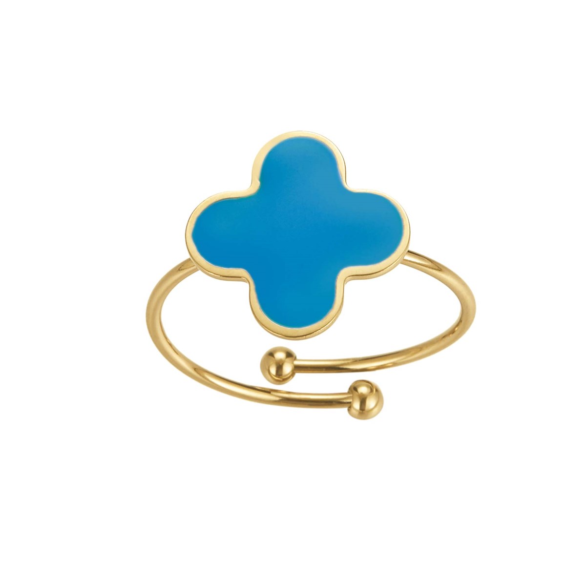 Bague Trefle bleue acier dorée