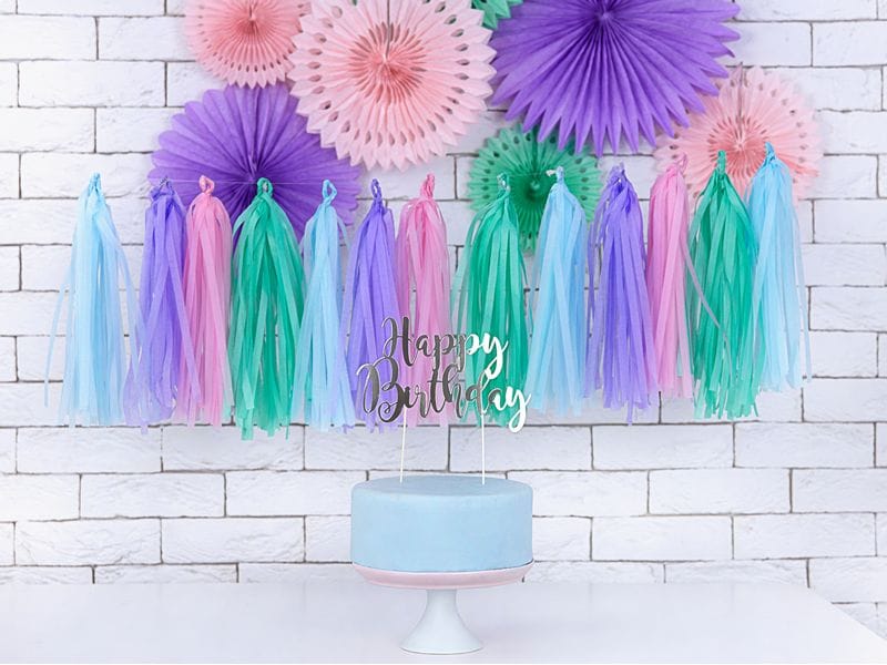 Partydeco Kuchen-Topper Happy Birthday 1 Stück, Silber Eleganter Torten-Topper
