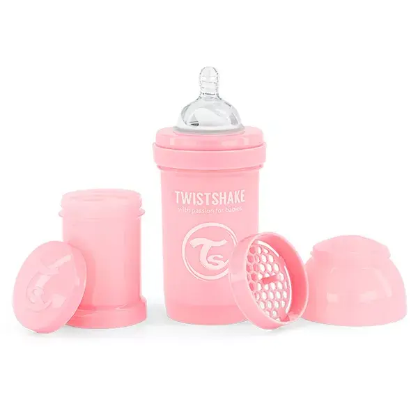 Mamadeira anticólica Twistshake rosa pastel +0m 180ml