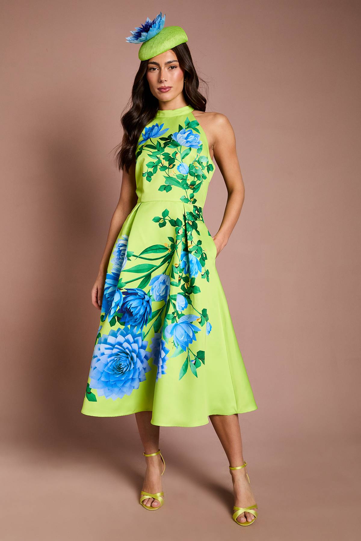 Coast Robe Midi Lisa À Imprimé Floral Avec Col Licou Beige