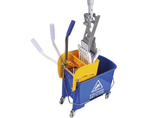 Professionele vloerreinigingsset inclusief dweilsteel, 2 x 15 L emmers, rollen, pers en dweilhoes (merk Unger).