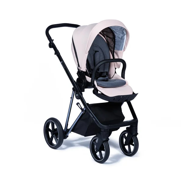 Carrinho de bebê Nordbaby Active Lux bege peônia com estrutura cromada
