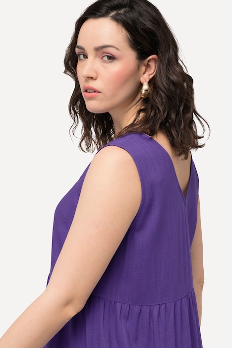 Kleid, Leinenmix, A-Linie, V-Ausschnitt, ärmellos