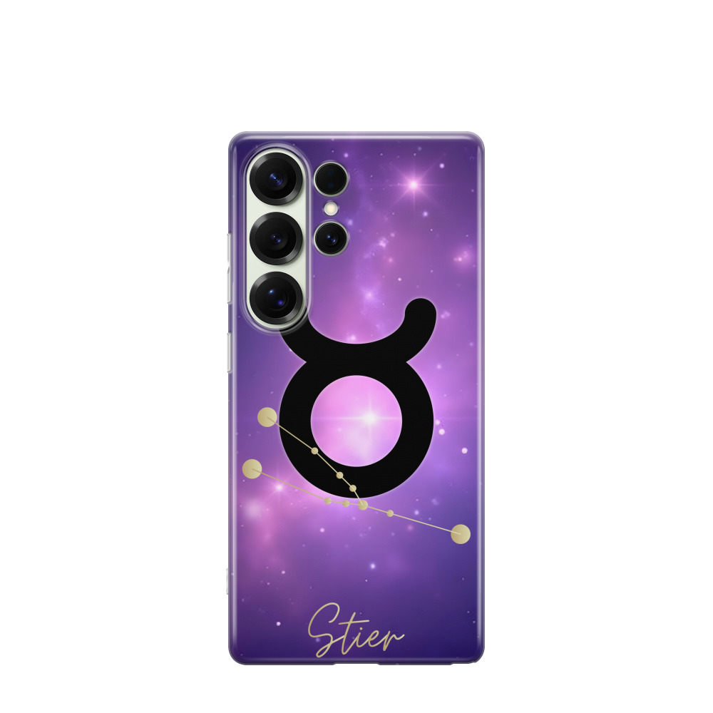 Samsung Galaxy S25 Ultra Gummi Hülle Sternzeichen Stier 1 - Lila-Violett