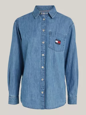 Camisa jeans chambray estilo boyfriend