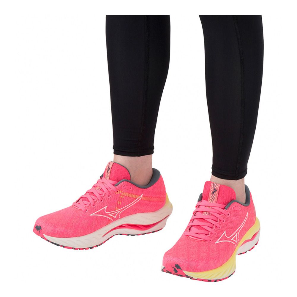 Mizuno WAVE INSPIRE 19 - Chaussures running Femme high-vis pink/snowwhite/luminous
