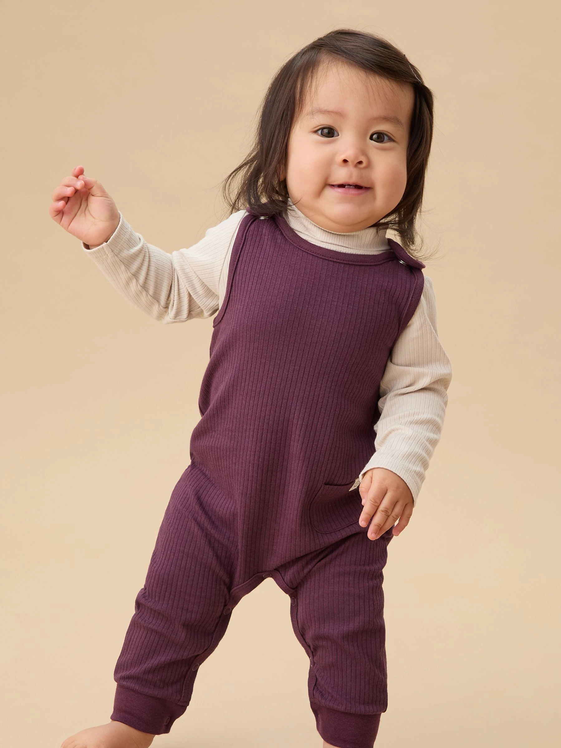 Paars - MORI Ribbed Romper Dungarees