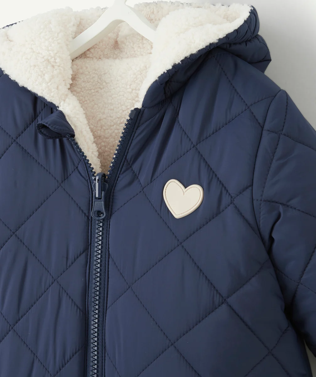 COMBI-PILOTE RÉVERSIBLE BÉBÉ EN REMBOURRAGE RECYCLÉ BLEU MARINE ET SHERPA AVEC COEUR