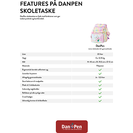 Danpen skoletaske - Enhjørning