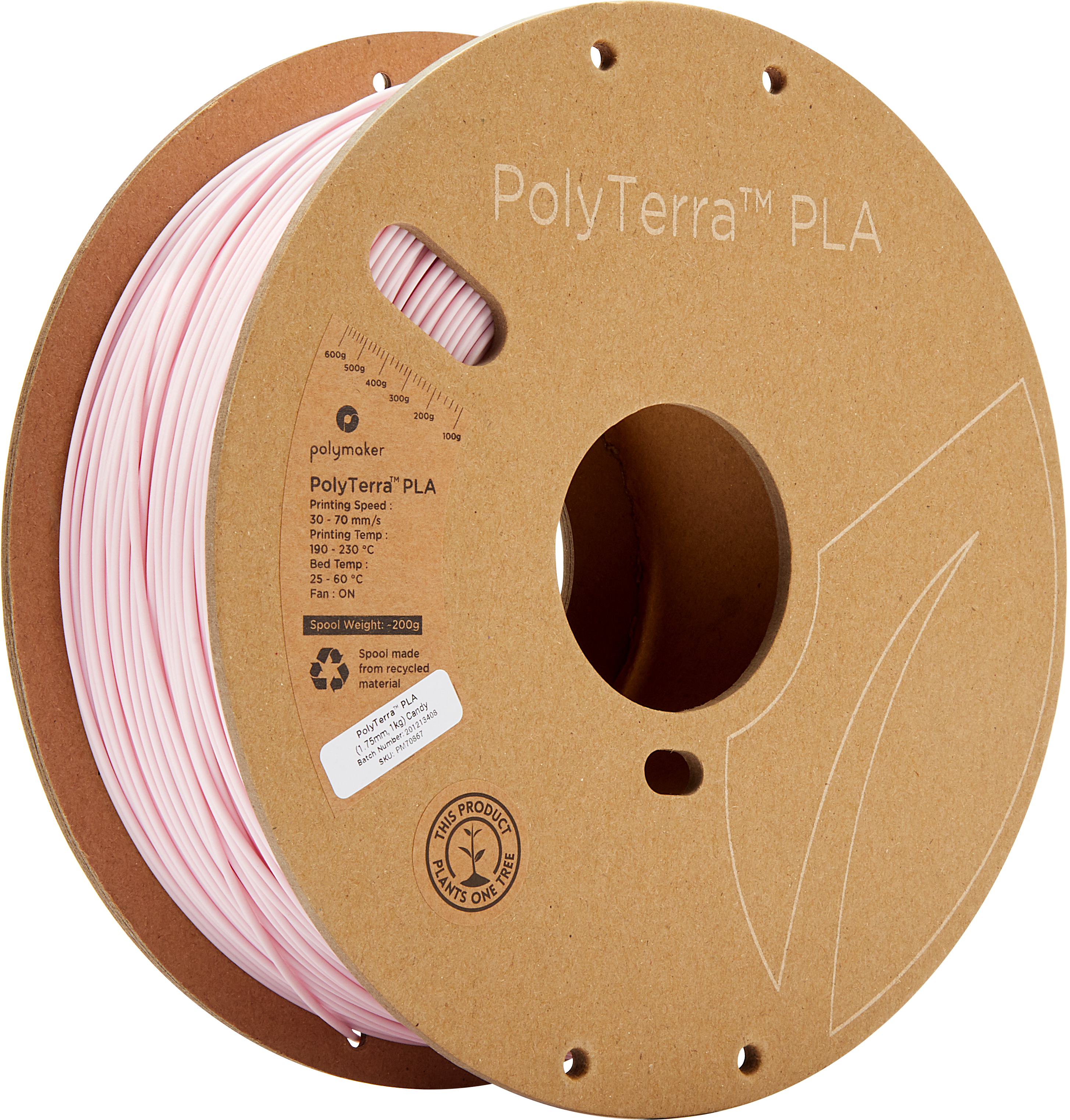 Polymaker  PolyTerra PLA Candy, 1,75 mm / 1000 g    Filament mit reduziertem Kunststoffgehalt