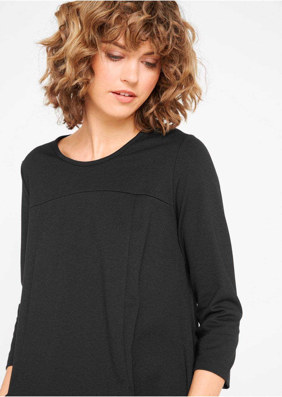 Robe ballon longueur genou en Punto di Roma avec poches, manches 3/4