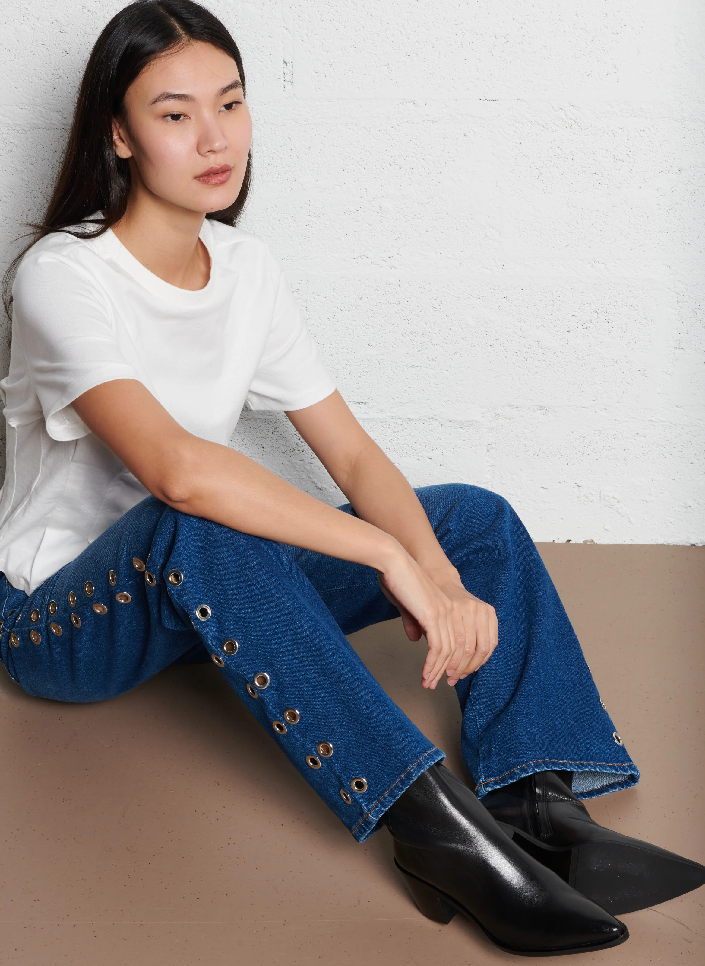 RICHIE - Jean large taille haute en coton stretch| Bleu