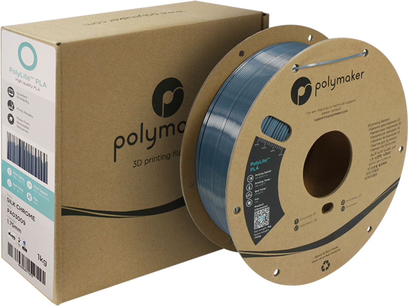 Polymaker  PolyLite Silk PLA Chrome, 1,75 mm / 1000 g    Glänzendes Seidenfilament