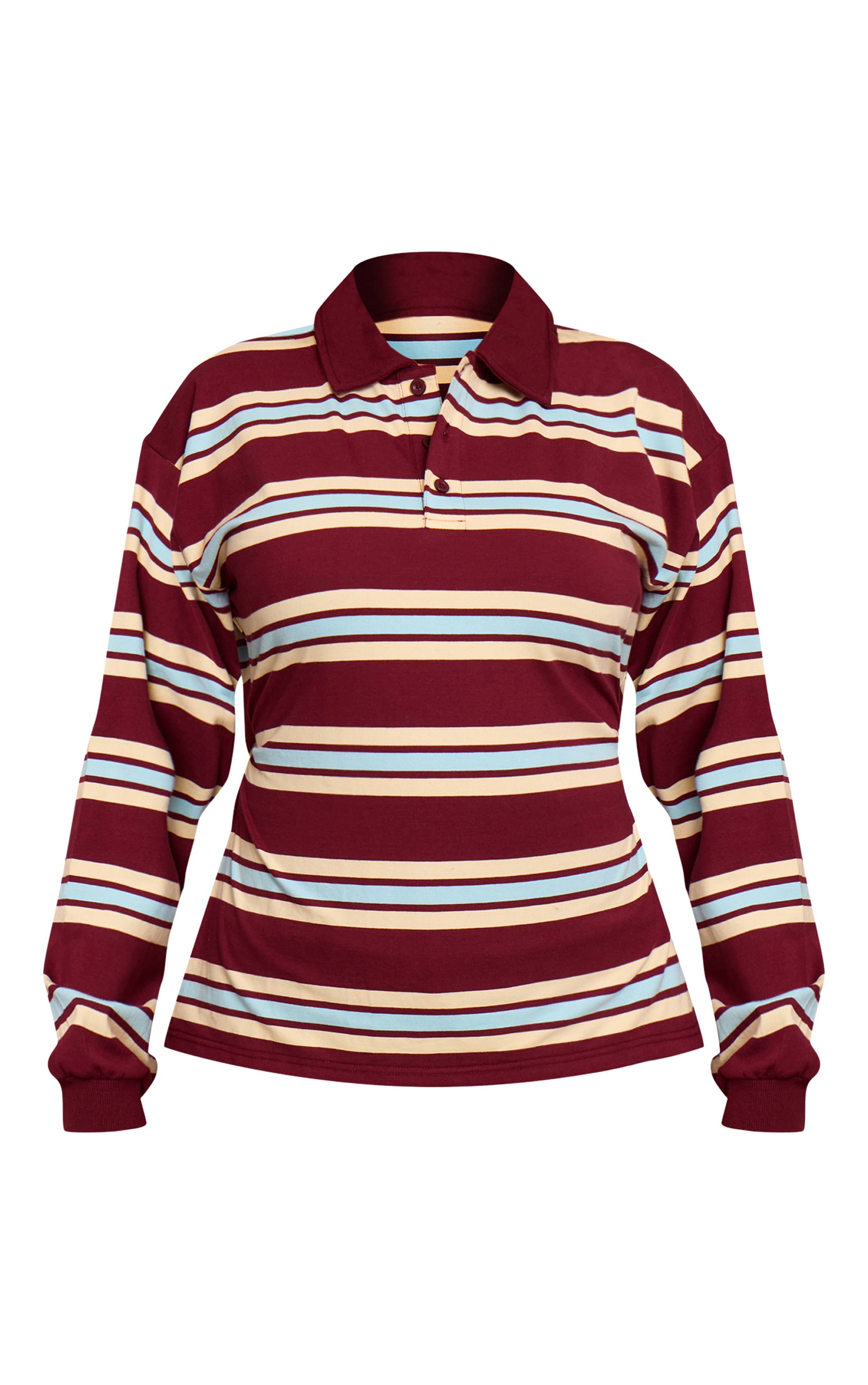 Rouge Bordeaux Haut Polo Shape À Rayures Avec Taille Cintrée