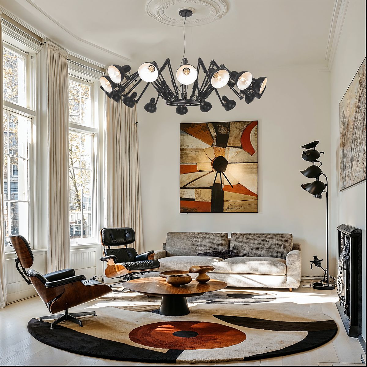 Industriële hanglamp zwart 16-lichts verstelbaar - Hobby Spinne