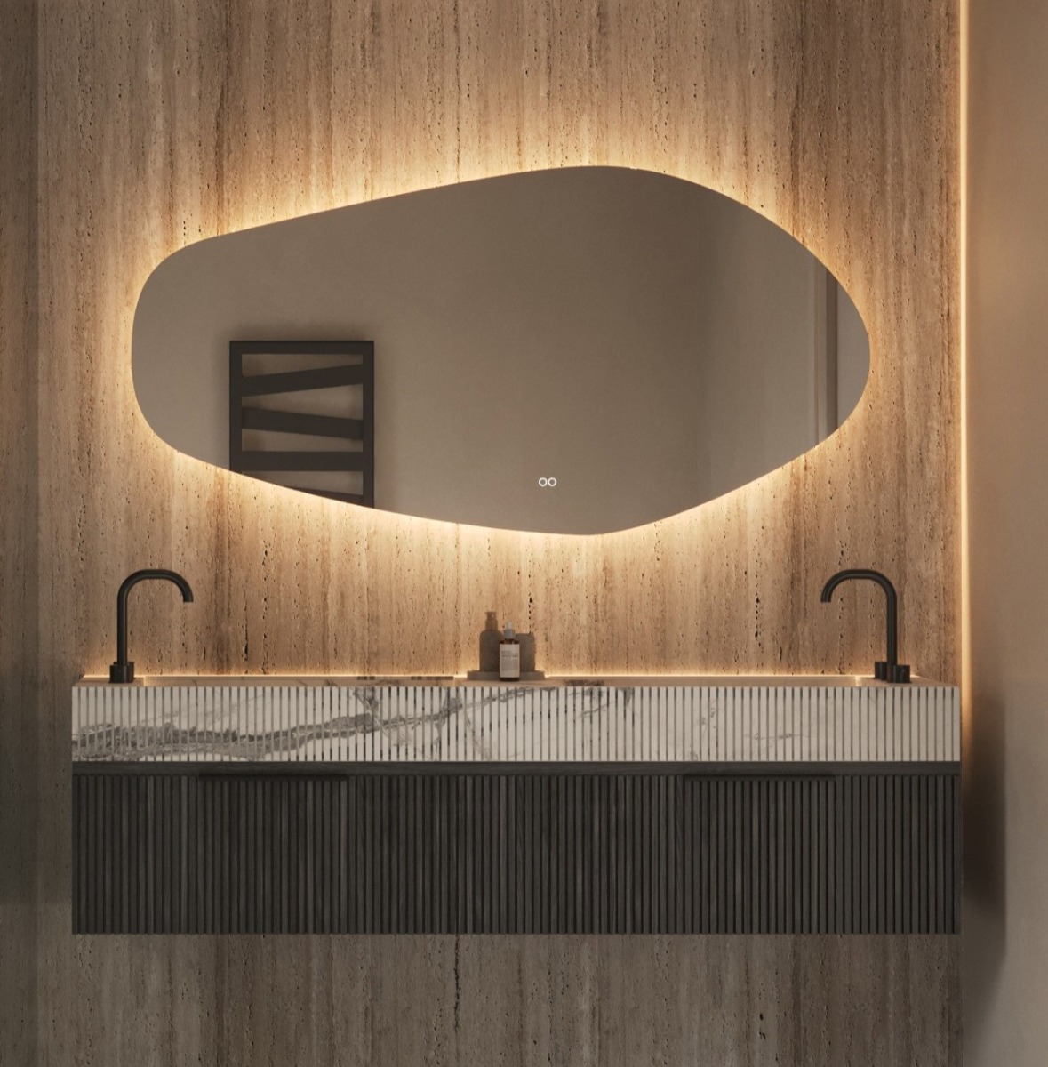 Hipp Design 21000 organische spiegel 140x75cm met LED verlichting en spiegelverwarming