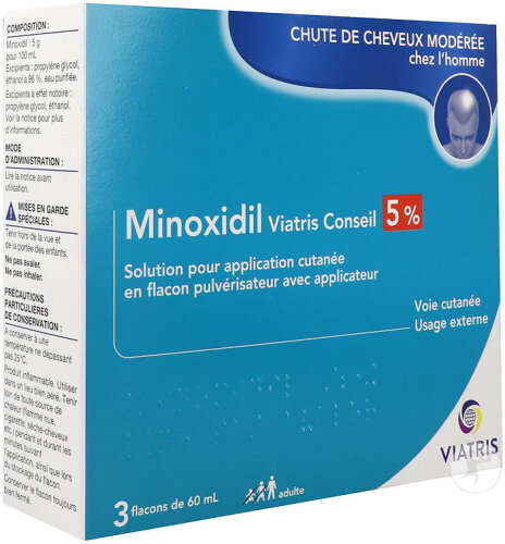 Viatris Conseil Minoxidil 5% Solution Application Cutanée Flacons 3x60ml