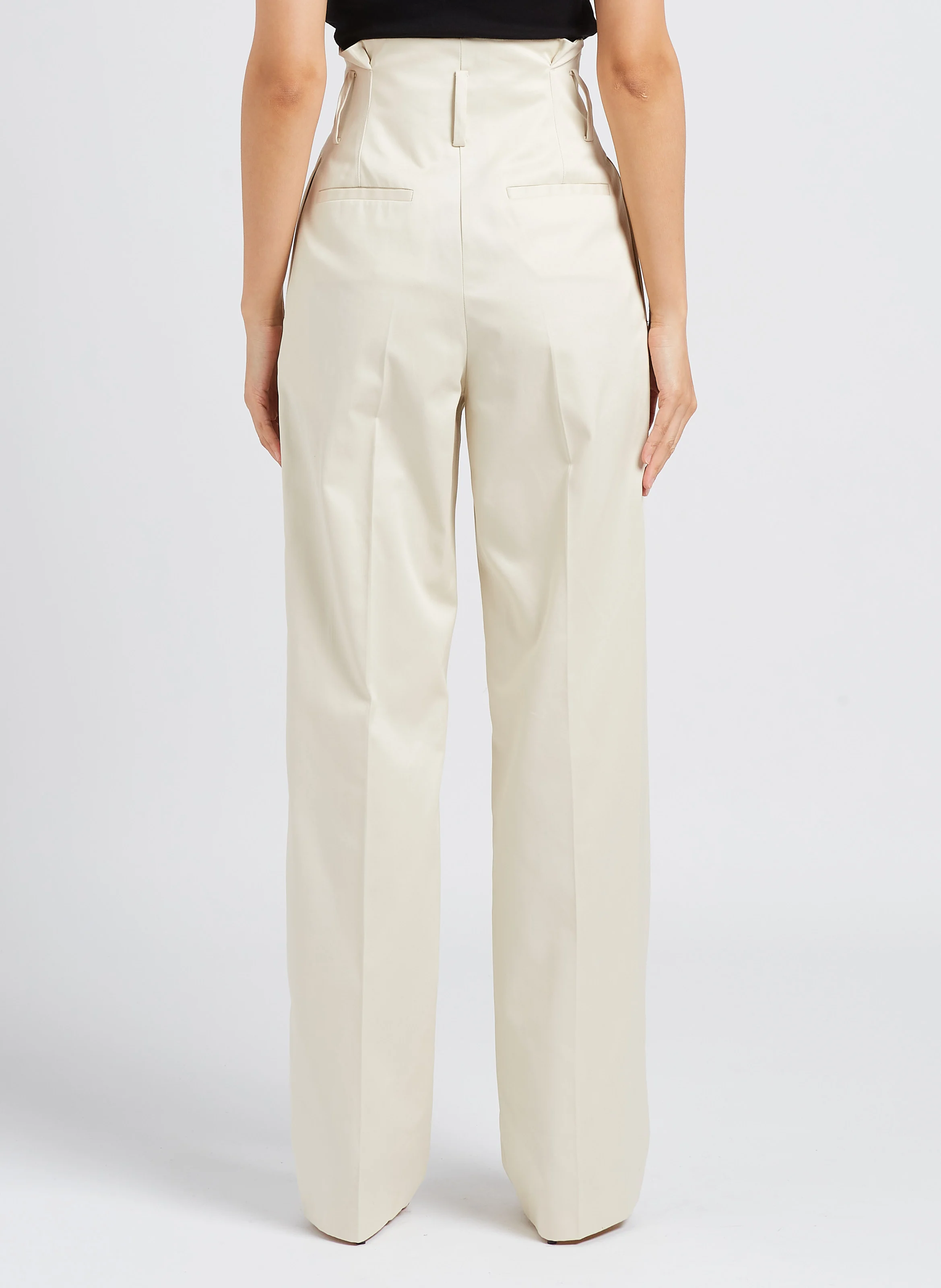 OSNI - Pantalon droit taille haute à pinces en coton | Blanc