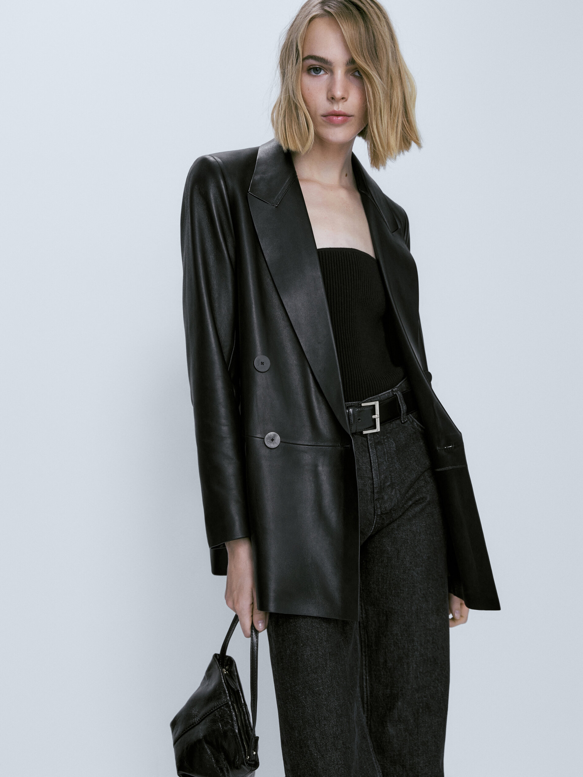 Blazer cruzado sem couro - PRETO