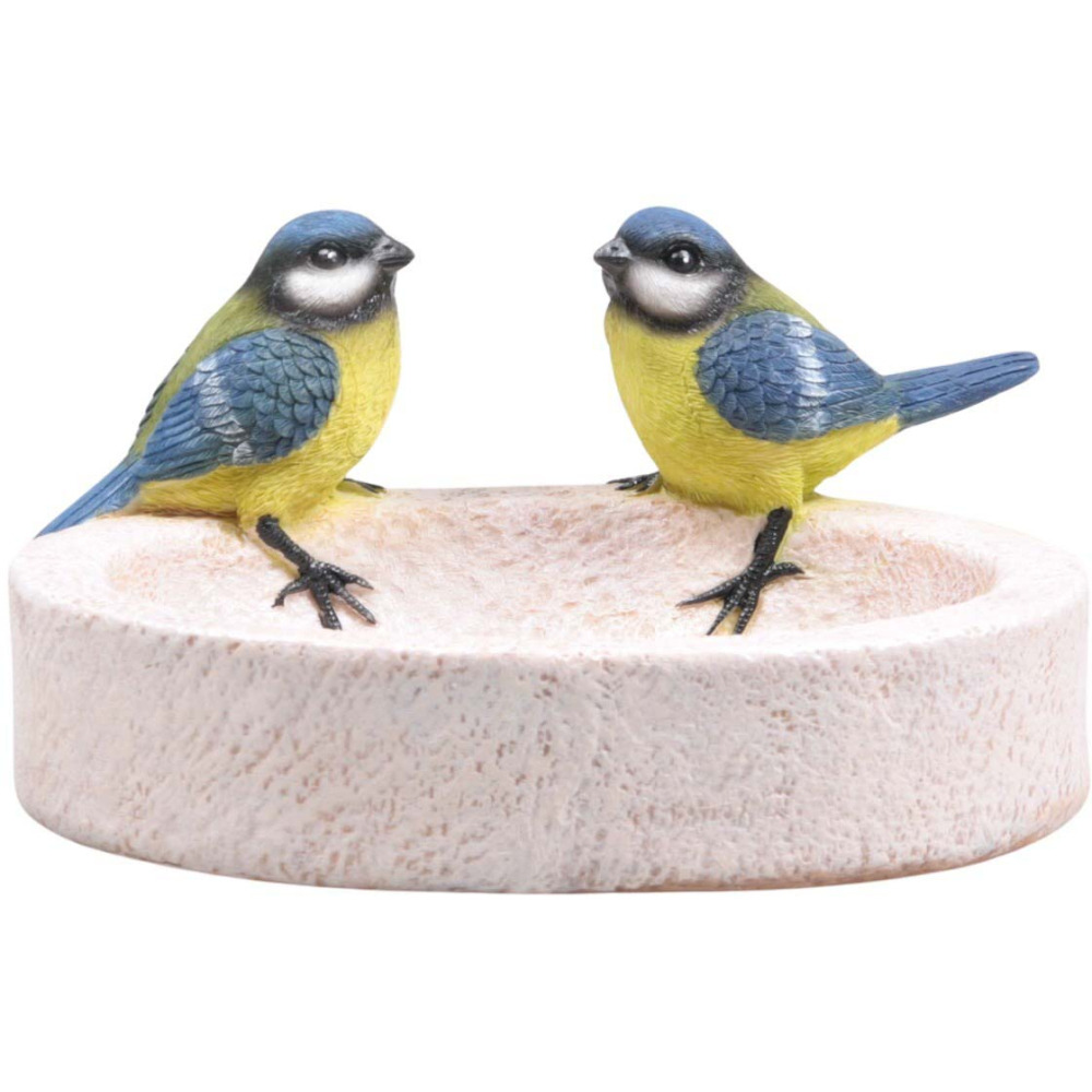 Bain oiseau en résine avec oiseaux 20 x 15 x 10.5 cm mésange charbonnière