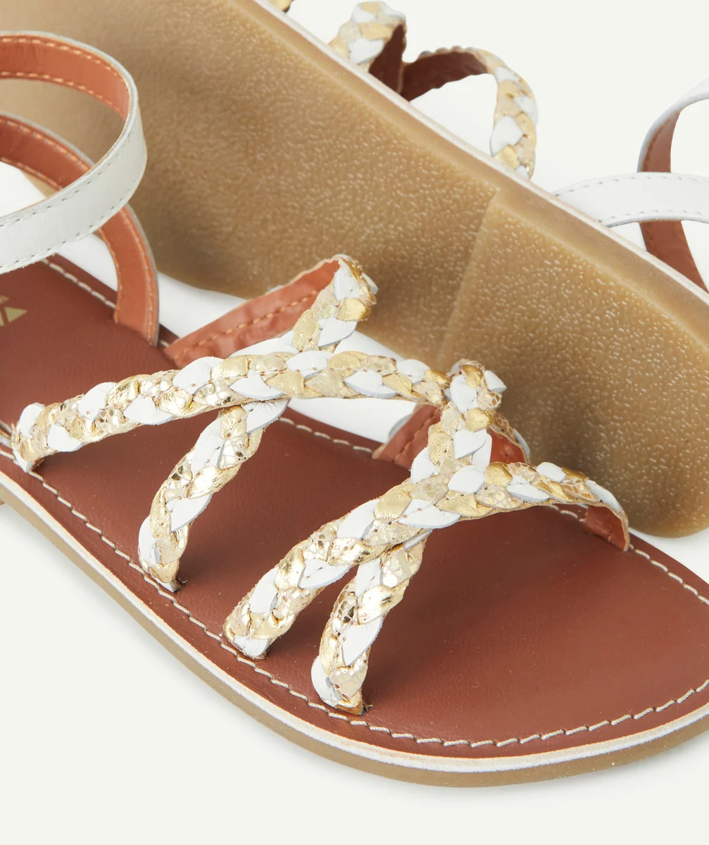 sandales en cuir fille tressées blanc et couleur dorée