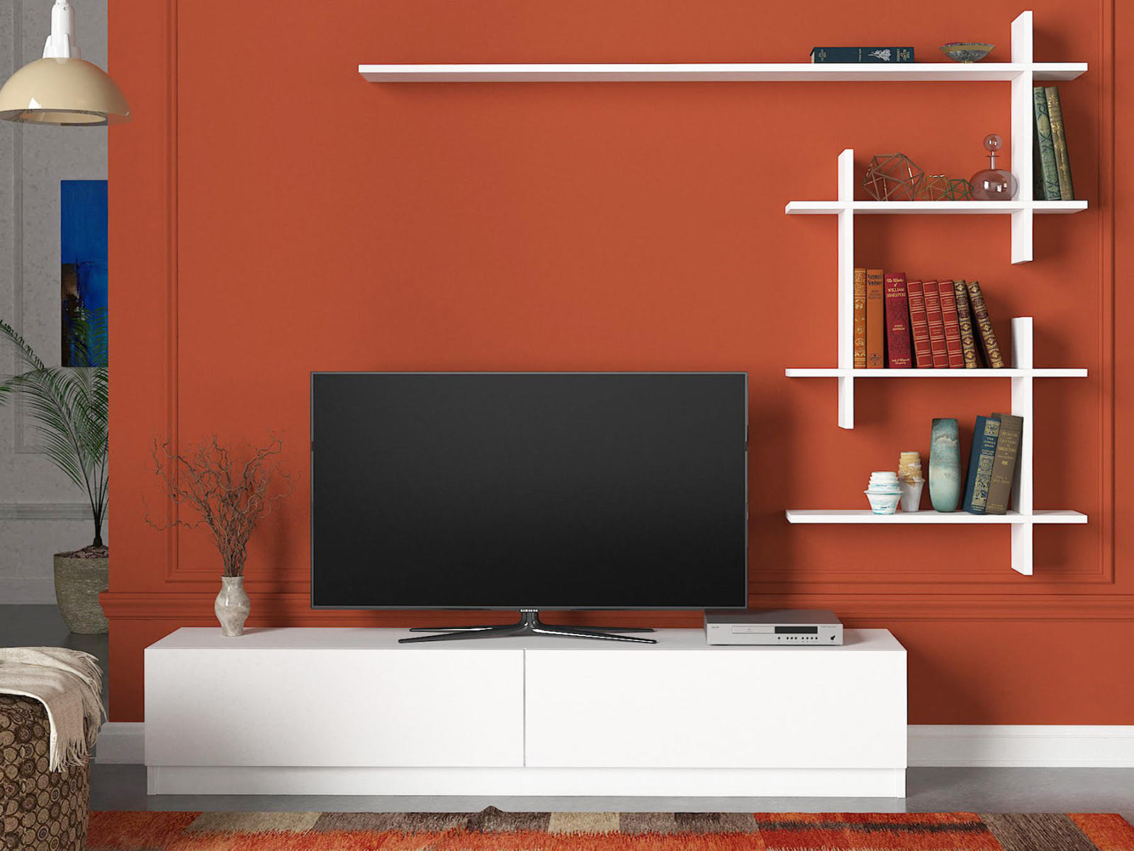 2-teilige Wohnwand - weiß - 160 cm