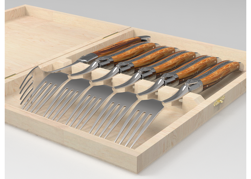 Service de 6 fourchettes Laguiole avec un manche en bois de serpent et mitres en acier inoxydable